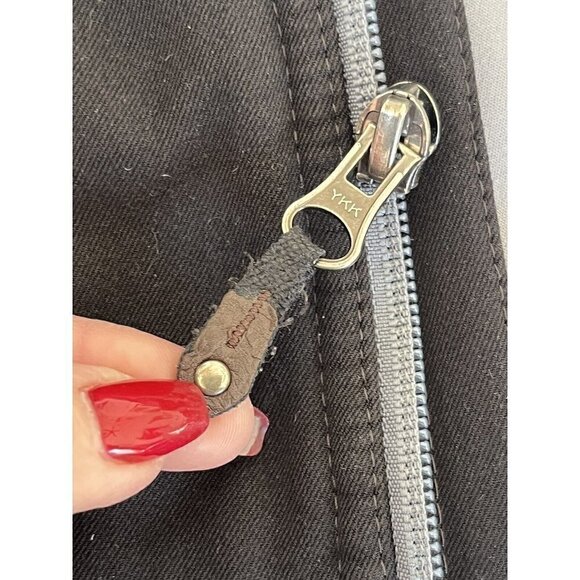 Sims Women's Sz L Black Full Zip Varsity Jacket Gray Striped Ribbed Cuffs & Hem - Picture 8 of 11